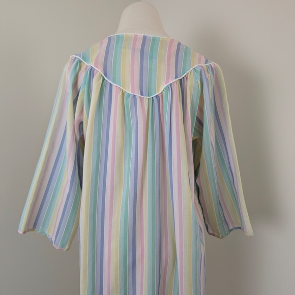 90's Striped Duster Pastel Wide Angel Sleeve Midi Zipper Front V-Neck 3/4 Maxi - Picture 12 of 12